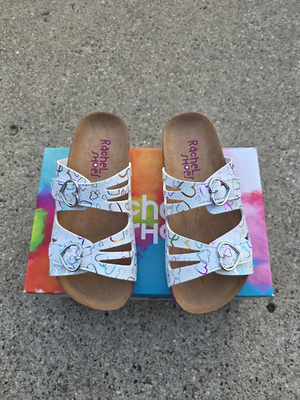 Rachel Shoes White Sandals with Multicolor Heart Accents Little Girls 1Y